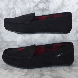 Polo by Ralph Lauren Women's 10 Memory Foam Black and Red Moccasins Suede Lounge